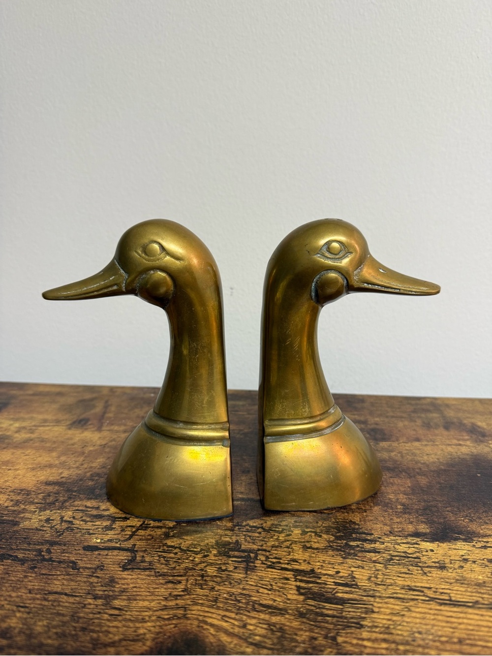 Brass Duck Head Bookends - Antique, MCM